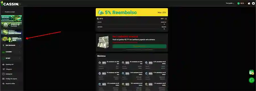 Cashback no cassino Umcassino